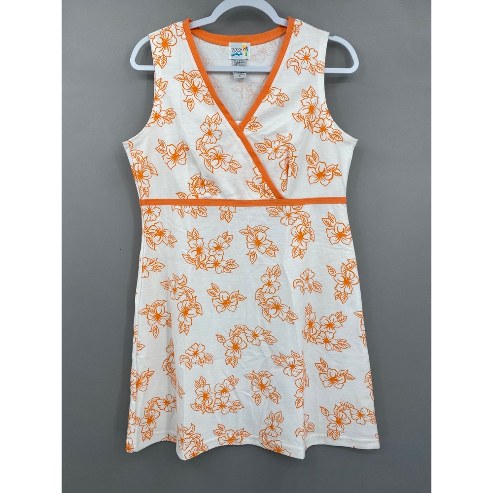 Vintage 90s Tropical Escape Floral Wrap Dress Womens Small Orange White Hibiscus